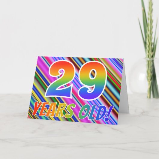 Colorful Stripes + Rainbow Pattern "29 Jahre old!" Karte (Vorderseite)
