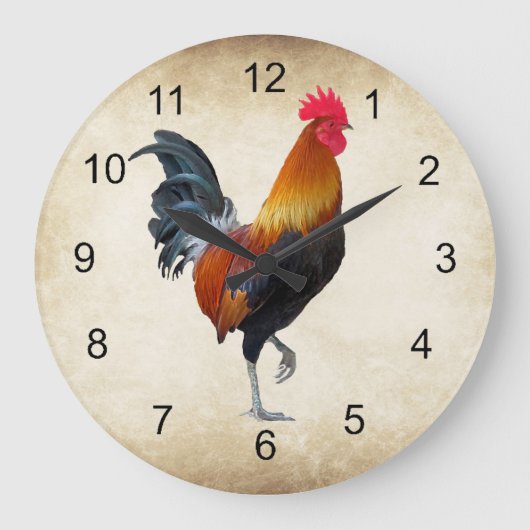 Colorful Strutting Rooster Design Wall Clock Große Wanduhr (Vorderseite)