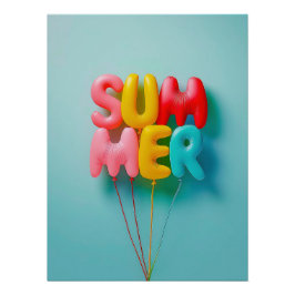 Colorful "Summer" Balloons on Bright Sky Blue Poster
