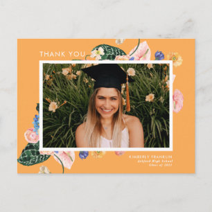Colorful Summer Floral Graduation Photo Thank You  Postkarte