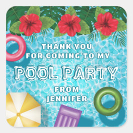 Colorful Summer Swimming Pool Birthday Thank You Quadratischer Aufkleber