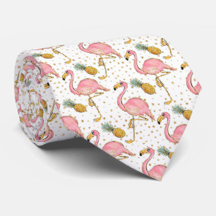 Colorful Summer Vibes Ananas Flamingo Neck Tie Krawatte