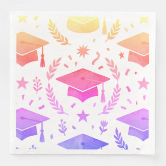 Colorful Sunset Ombre Graduation Cap Pattern Class Serviette
