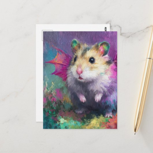 Colorful Sweet Hamster Dragon Watercolor Postkarte (Vorderseite/Rückseite Beispiel)