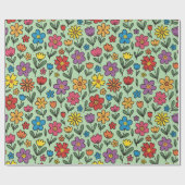 Colorful Sweet Spring Flowers Wrapping Paper Roll Geschenkpapier (Flach)