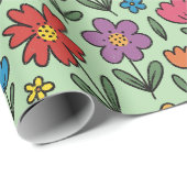 Colorful Sweet Spring Flowers Wrapping Paper Roll Geschenkpapier (Rolleneckpunkt)
