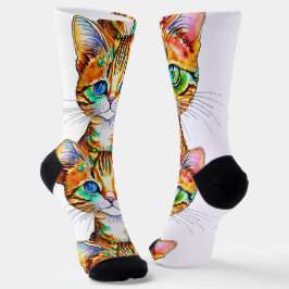 Colorful Tabby Kitty Socken