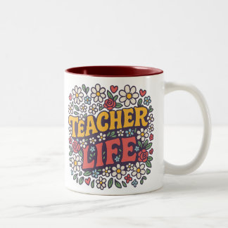 Colorful Teacher Life Mug – Retro Floral Design fo Zweifarbige Tasse