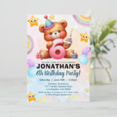 Colorful Teddy Bear Birthday 6 for Boy's Einladung (Stehend Vorderseite)