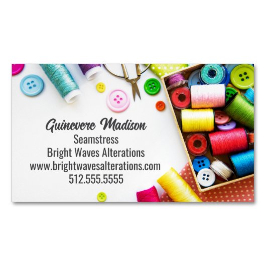 Colorful Thread Seamstress Sewing Company Magnetische Visitenkarte (Vorderseite)
