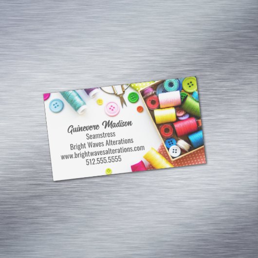 Colorful Thread Seamstress Sewing Company  Magnetische Visitenkarte (Beispiel)
