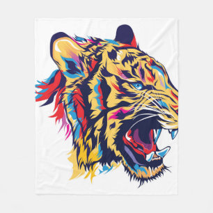 Colorful tiger head roaring illustration fleecedecke