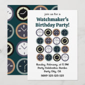 Colorful Time Clock Pattern Watchmaker Birthday Einladung (Vorne/Hinten)
