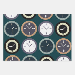 Colorful Time Clock Pattern Watchmaker Birthday  Geschenkpapier Set