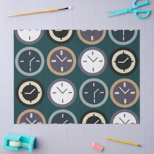 Colorful Time Clock Pattern Watchmaker Birthday Seidenpapier (Basteln)