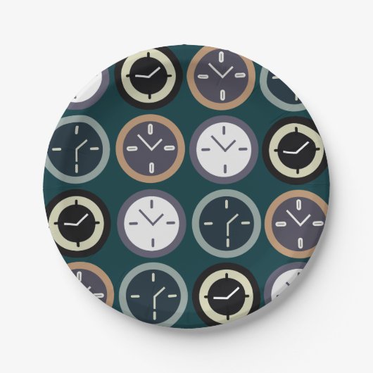 Colorful Time Clock Pattern Watchmaker Party Pappteller (Vorderseite)