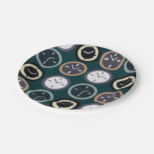 Colorful Time Clock Pattern Watchmaker Party Pappteller (Schrägansicht)