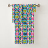 Colorful towel set with vibrant geometric pattern 