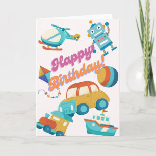Colorful Toys & Vehicles Happy Birthday Card - Cut Karte