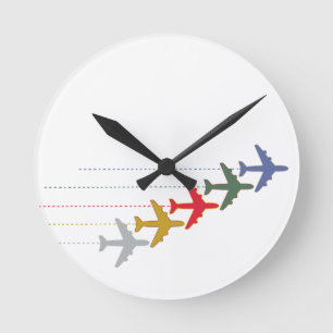 colorful travel airplanes runde wanduhr