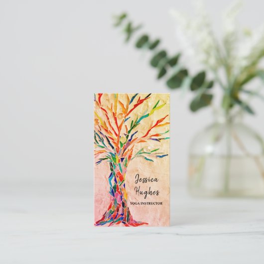 Colorful Tree Yoga Instructor Visitenkarte (Stehend Vorderseite)