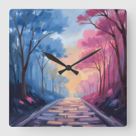 Colorful Trees Quadratische Wanduhr