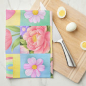 Colorful Trendy Floral Checkerboard Pattern Geschirrtuch (Viertel Falte)