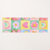 Colorful Trendy Floral Checkerboard Pattern Yogamatte (Vorderseite (Horizontal))