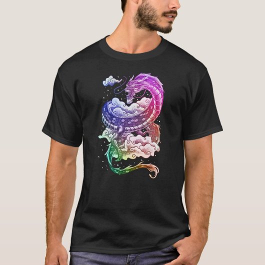 Colorful Trippy Japanese Dragon Art Design T-Shirt (Vorderseite)