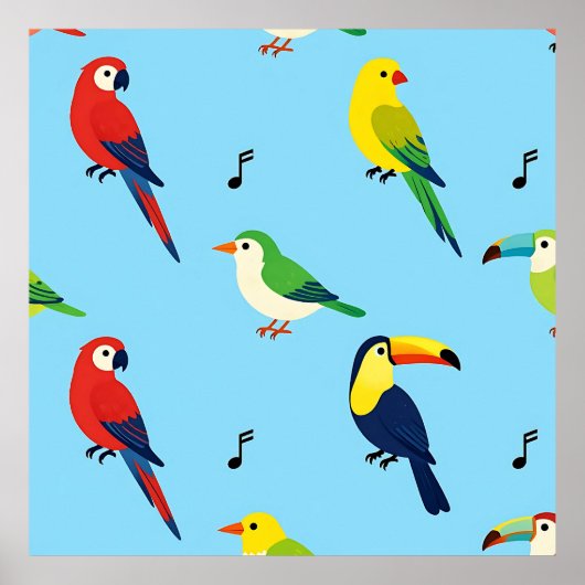 Colorful Tropical Birds Pattern Poster (Vorne)