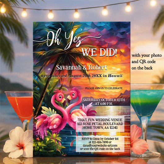 Colorful Tropical Flamingo Wedding Reception Photo Einladung