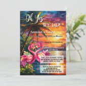 Colorful Tropical Flamingo Wedding Reception Photo Einladung (Stehend Vorderseite)