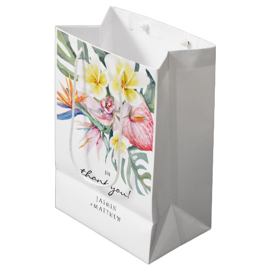 Colorful Tropical Floral Botanical Wedding  Mittlere Geschenktüte (Vorderseite Schrägansicht)