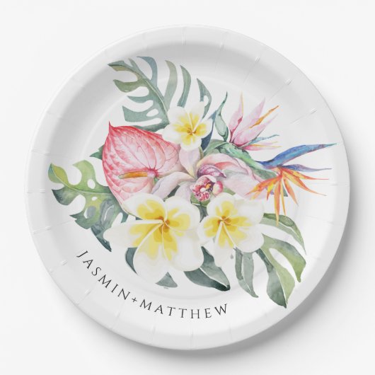 Colorful Tropical Floral Botanical Wedding Pappteller (Vorderseite)