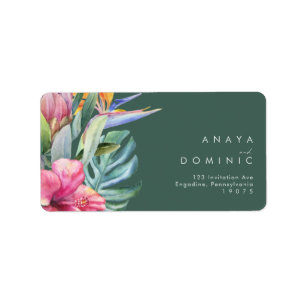 Colorful Tropical Floral Green RSVP Address Adressaufkleber