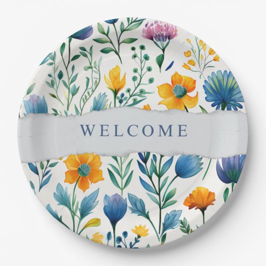 Colorful Tropical Floral Watercolor Welcome Paper  Pappteller (Vorderseite)