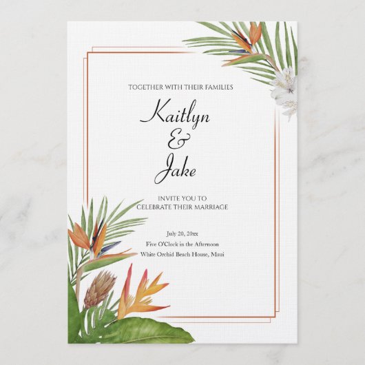 Colorful Tropical Floral Wedding Invitation Einladung (Vorderseite)