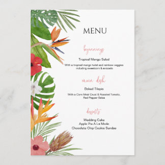 Colorful Tropical Floral  Wedding Menu Menükarte