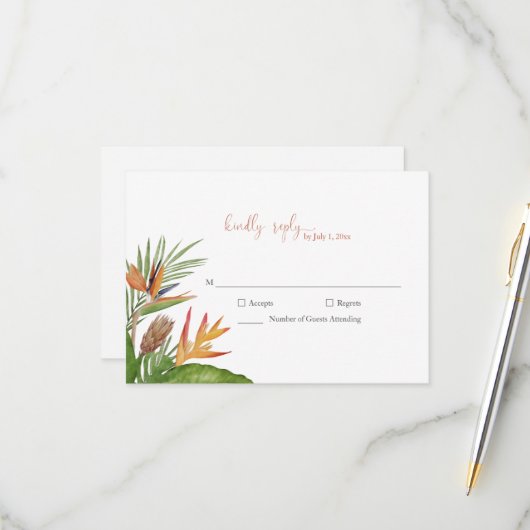 Colorful Tropical Floral Wedding RSVP (Vorderseite/Rückseite Beispiel)