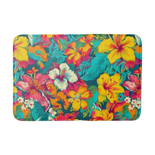 Colorful Tropical Flowers Pattern Badematte (Vorderseite)
