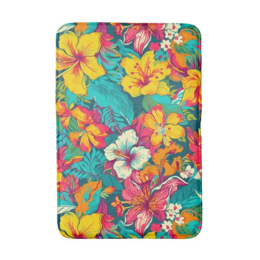 Colorful Tropical Flowers Pattern Badematte (Vorderseite Vertikal)