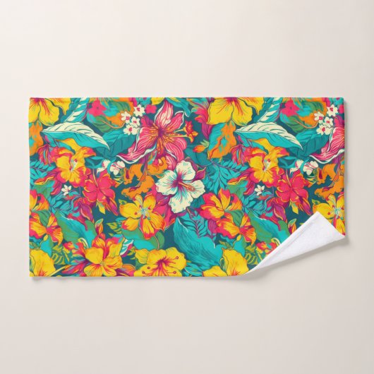 Colorful Tropical Flowers Pattern Badhandtuch Set (Handtuch)