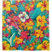 Colorful Tropical Flowers Pattern Duschvorhang (Vorderseite)