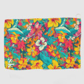 Colorful Tropical Flowers Pattern Golfhandtuch (Horizontal)