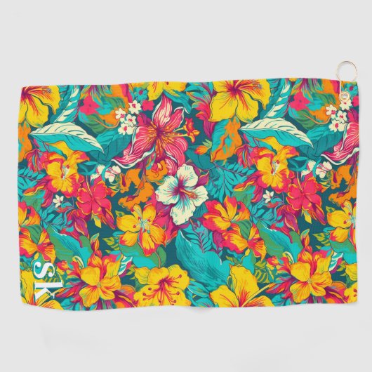Colorful Tropical Flowers Pattern Golfhandtuch (Horizontal)