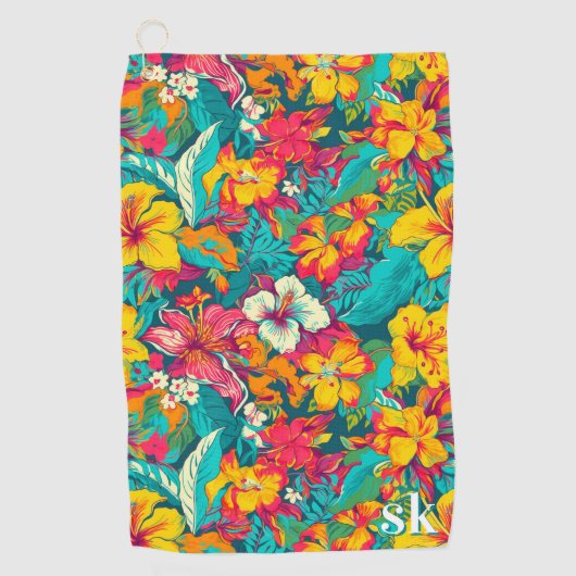 Colorful Tropical Flowers Pattern Golfhandtuch (Vorderseite)