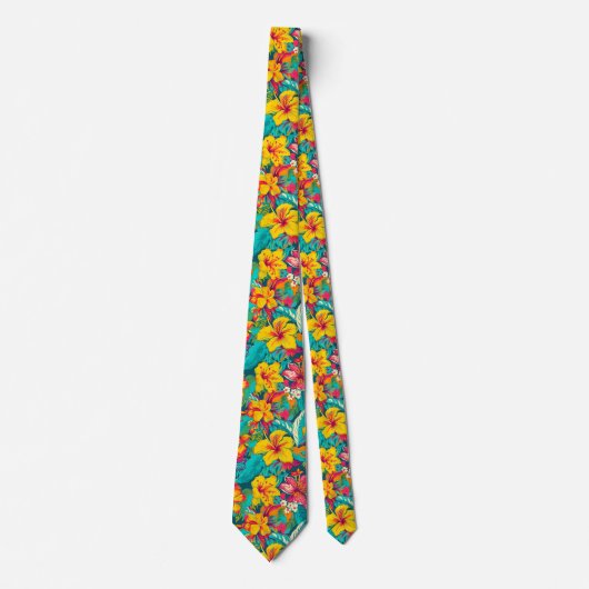 Colorful Tropical Flowers Pattern Krawatte (Vorderseite)