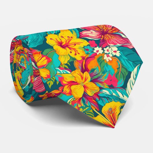 Colorful Tropical Flowers Pattern Krawatte (Gerollt)