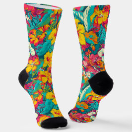 Colorful Tropical Flowers Pattern Socken