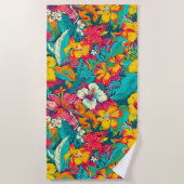 Colorful Tropical Flowers Pattern Strandtuch (Vorderseite)